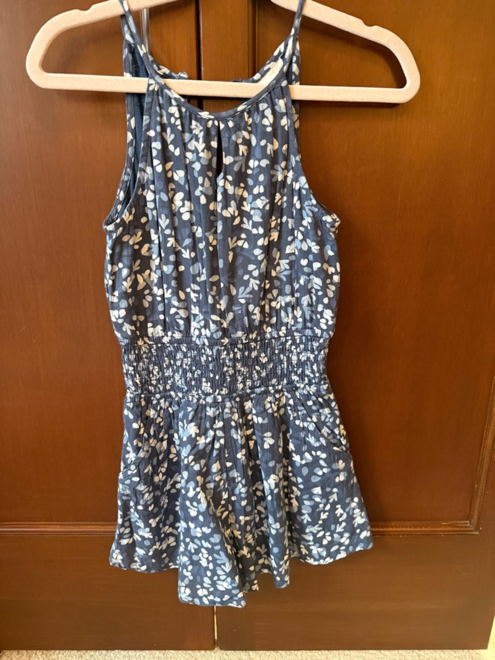 abercrombie kids navy romper with white floral print